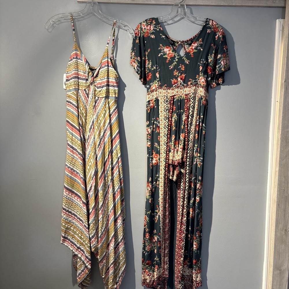 Angie Lot Of 2 Multicolor Romper Dresses Women's Sz S Boho Artsy Hippie